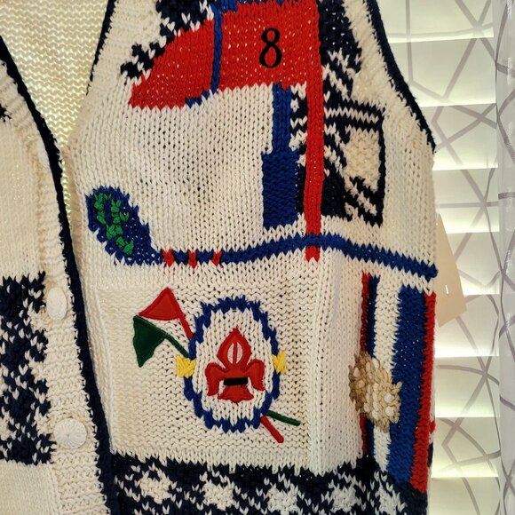 Heirloom Hand-Knit Golf Sweater Vest Medium Cardigan Retro Vintage Deadstock New - Picture 7 of 12